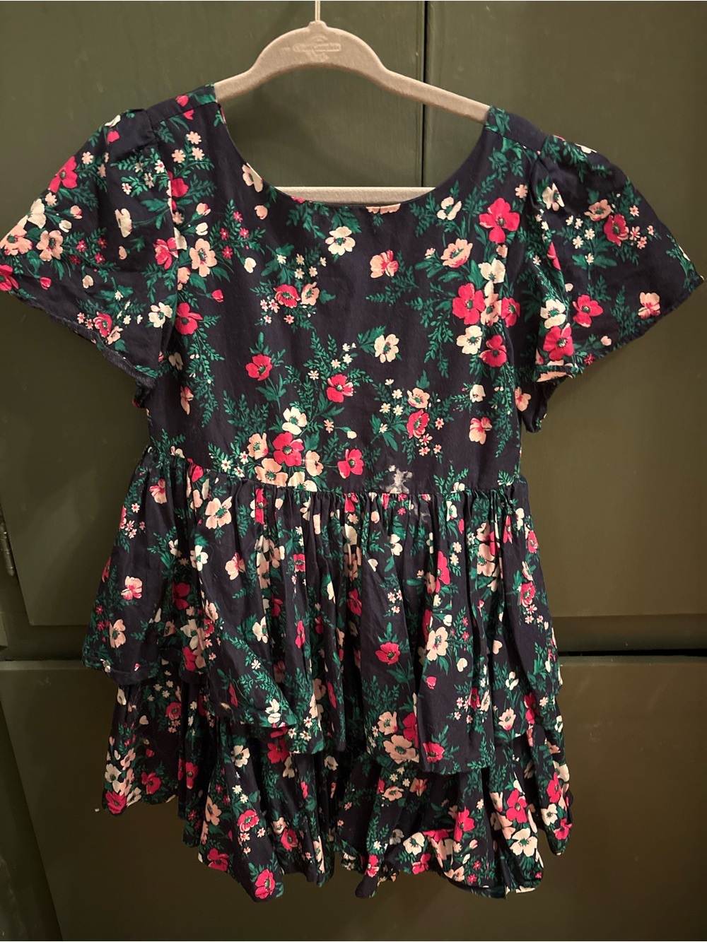 Janie & Jack Navy Floral Tiered Short-Sleeve Dress 3t